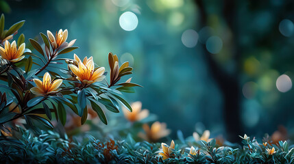 Blooming flowers in a serene garden at dusk during summer