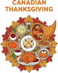A festive canadian thanksgiving feast with traditional dishes, a celebration of harvest and gratitude