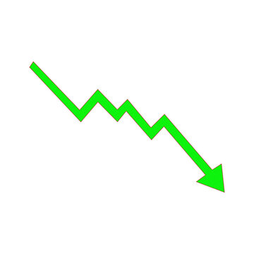 Green arrow chart showing decline and downturn