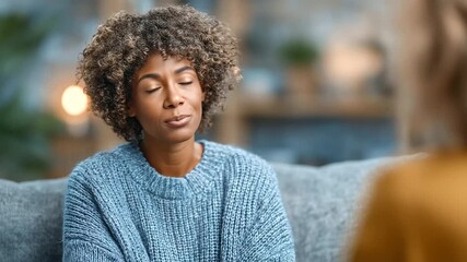 Therapist and client engaged in heartfelt conversation, soft light in therapy room, atmosphere