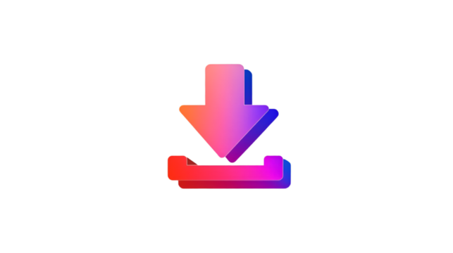 Vibrant 3d download icon with gradient colors on transparent background