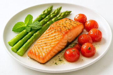 Grilled Salmon Fillet with Asparagus and Cherry Tomatoes