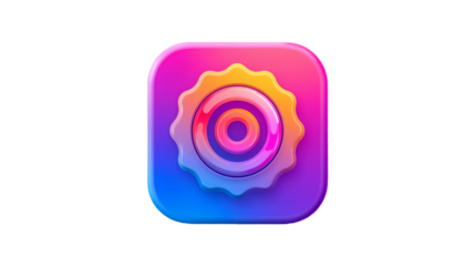 Vibrant gradient icon with a stylized fingerprint design on a transparent grid background