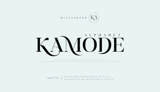 Kamode, Luxury wedding alphabet font. Typography decorative elegant classic lettering serif fonts vintage retro for logo. vector illustration


