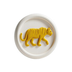 A gold tiger icon, embossed on a white circle