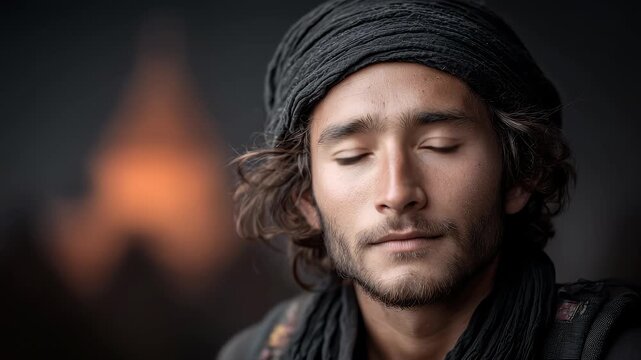 Middle Eastern Youth's Steadfast Gaze Ahead