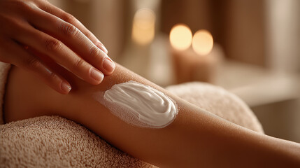 Skin care routine with moisturizing cream during spa day