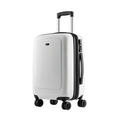 Modern white hard-shell carry-on suitcase with black accents