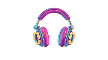 Vibrant colorful and modern headphones with a playful design on a transparent background