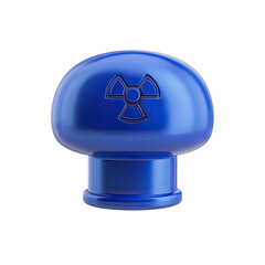 A vibrant blue mushroom-shaped object, polished and glossy, with a radioactive symbol on top