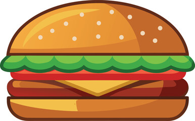 Vector art of a delicious, juicy cheeseburger with lettuce, tomato, and cheese, isolated on a, perfect for foodrelated designs