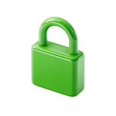 A vibrant green padlock, 3D rendered, with a glossy finish.  It depicts a simple, stylized lock mechanism