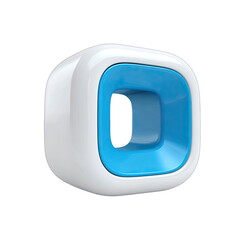 A white, cube-like object with a prominent, light-blue inner square.  The design is smooth and geometric, appearing three-dimensional