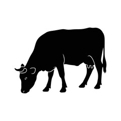 Silhouette of a cow grazing in a field iconic farm animal symbol silhouette