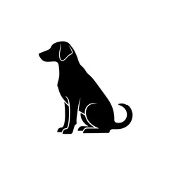 Silhouette of a sitting dog in a square frame iconic pet symbol silhouette