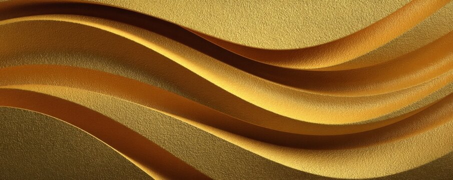 Gold colored wave with a shiny texture. The wave is long and has a lot of detail