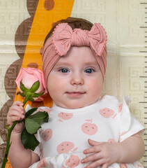 Baby girl posing with a rose flower