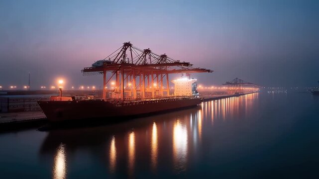 Giant Ship Quietly Docked at Port Under Night