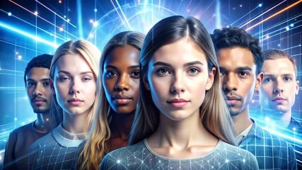 Diverse team connecting in virtual space, innovative technology and digital network, global network - Powered by Adobe