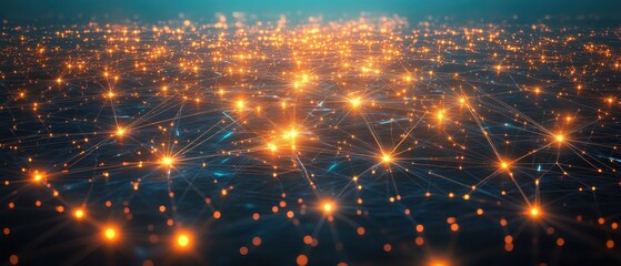 A digital landscape illuminated by glowing connections, symbolizing a network of interactions and data flow in a technological environment.