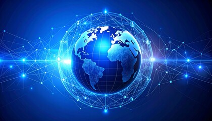 Blue digital globe with network connections in space