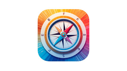 Vibrant rainbow compass icon symbolizing direction and exploration on a white background