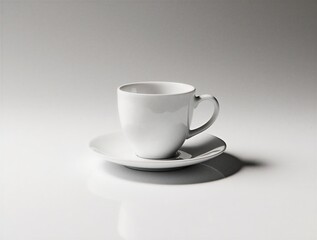 Obraz premium elegant white ceramic coffee cup and saucer on neutral surface, studio shot | breakfast, kitchen, home, cafe, morning theme