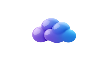 Vibrant gradient blue and purple 3d cloud icon with soft shadow on transparent background