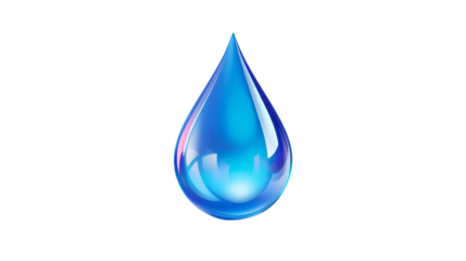 A single translucent blue water droplet suspended against a soft gradient background