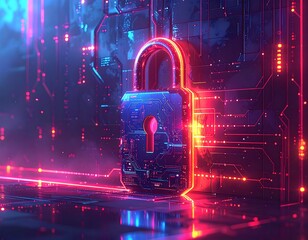 Futuristic padlock on a circuit board