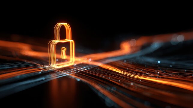 digital security concept with glowing padlock network lines and abstract data stream