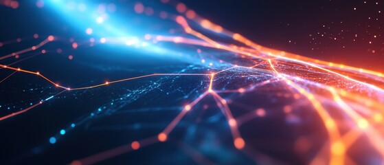 Abstract digital landscape with glowing lines and vibrant colors, representing connections and technology.
