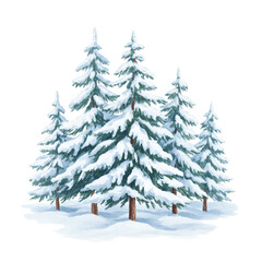 Obraz premium Snow covered pine trees winter forest watercolor art