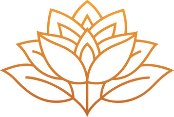 Vector art of a stylized golden lotus flower outline, symbolizing peace and enlightenment, isolated on a