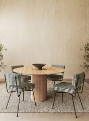 Contemporary dining set with houndstooth chairs and wood table