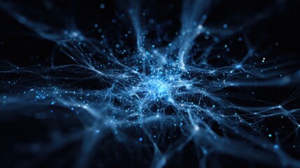abstract digital network with a glowing blue core symbolizing data flow and advanced technology
