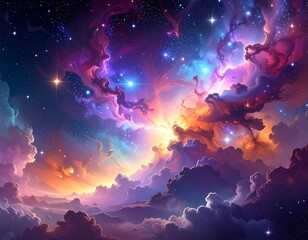 Cosmic cloudscape with vibrant stars