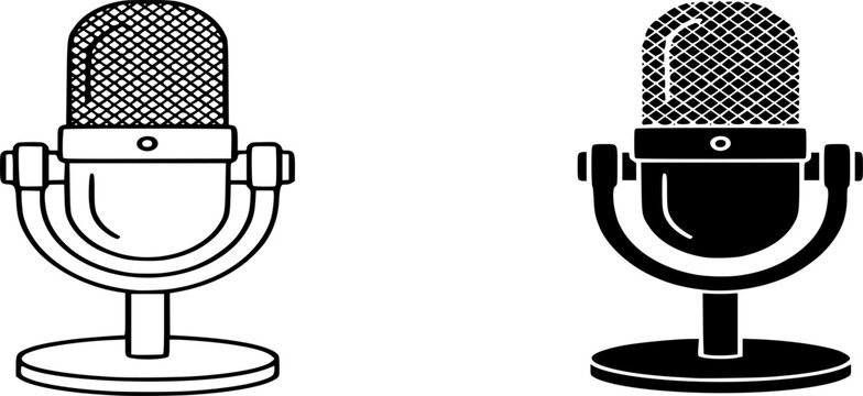 Podcast Microphone Icon Vector. Audio Recording, Broadcast Studio Symbol. Podcasting, voiceover, streaming, sound, media, outline and glyph vector illustration
