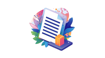 Digital document on a smartphone surrounded by abstract floral and leafy elements