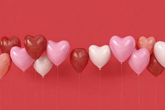 Heart shaped balloons float against a red background a romantic Valentine's Day scene