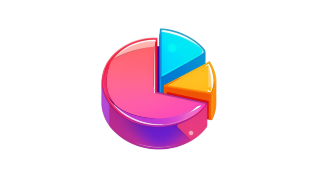 Vibrant 3d pie chart icon illustrating data segmentation and analysis