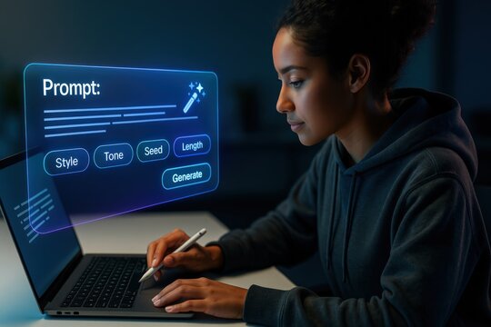 Creating engaging content with ai tools a user's guide to generative prompts home workspace digital environment creative perspective