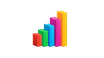 Colorful isometric bar chart showing upward growth and increasing trends on a transparent background