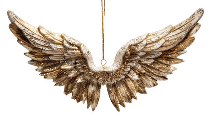 Close-up of luxury gold-plated wing-shaped bookends, modern interior accessories on transparent png background. Ai generated