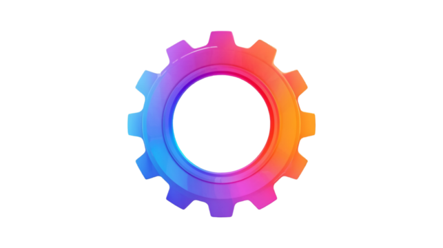 Vibrant gradient gear icon representing settings mechanics and technology with a modern aesthetic