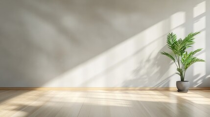 Empty room with potted plant and sunlight
