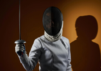 Anonymous fencer in a mask, ready to fight, an expression of discipline, strength, and sports focus