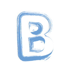 Letter b painted with blue brush strokes isolated on white background, creating a unique and artistic design for creative projects and educational materials