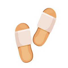 Vector white hotel slippers, spa shoes isolated on white background.	