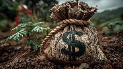 Fototapeta premium Agricultural Profit and Funding Symbol in Farmland